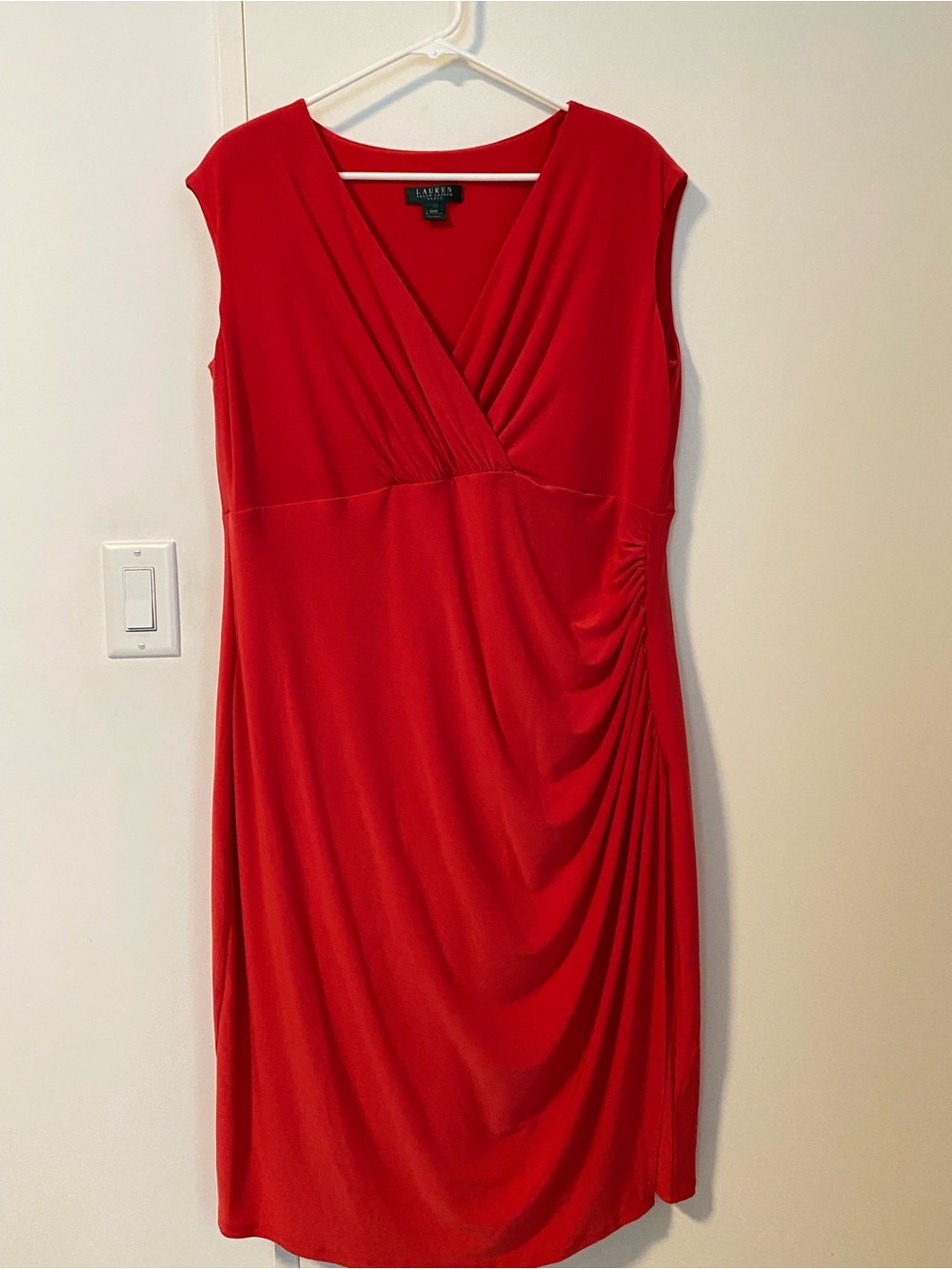 Ralph Lauren Red Sleeveless Surplice Midi Dress